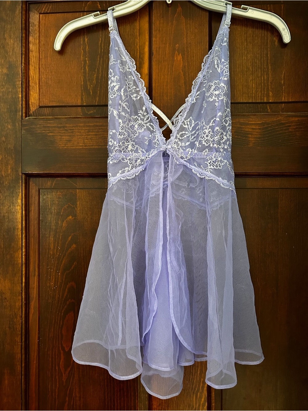 VICTORIAS SECRET sheer Lace Babydoll Lingerie Nightgown lavender Coquette Large